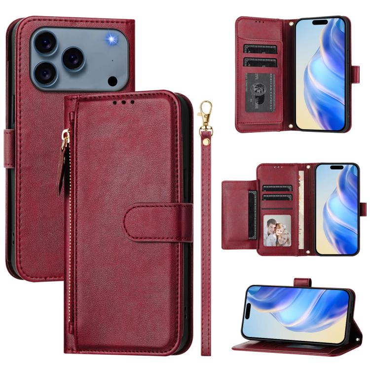 多卡槽拉鍊錢包皮革手機殼，適用於iPhone 17e / 16e、iPhone 17 Pro Max、iPhone 17 Pro、iPhone 17、iPhone Air、iPhone 16 Pro Max、iPhone 16 Pro、iPhone 16 Plus