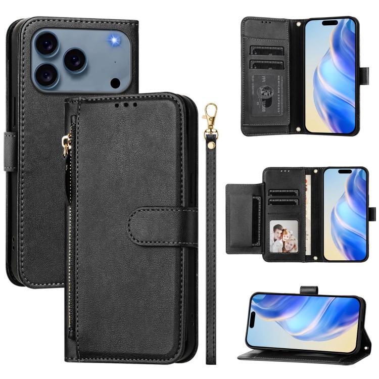 多卡槽拉鍊錢包皮革手機殼，適用於iPhone 17e / 16e、iPhone 17 Pro Max、iPhone 17 Pro、iPhone 17、iPhone Air、iPhone 16 Pro Max、iPhone 16 Pro、iPhone 16 Plus