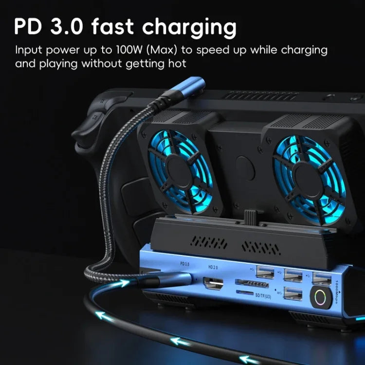 YCE-V279A 9 合 1 USB-C 遊戲擴充座，帶可拆卸風扇，9 合 1
