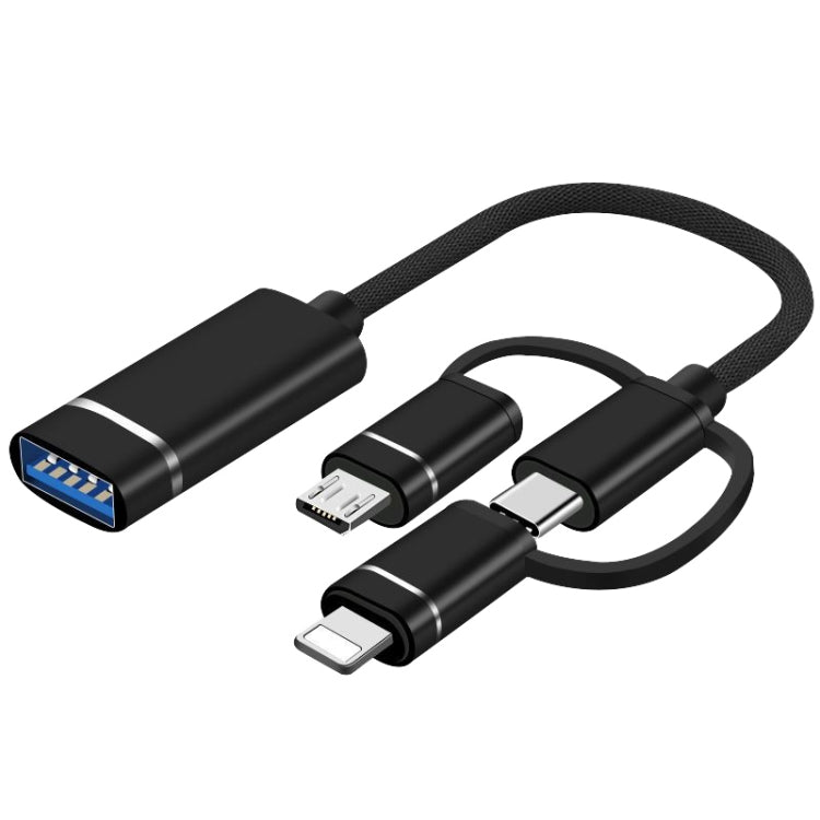 3 in 1 USB Female to Micro USB, Type-C, 8 Pin Male OTG Adapter