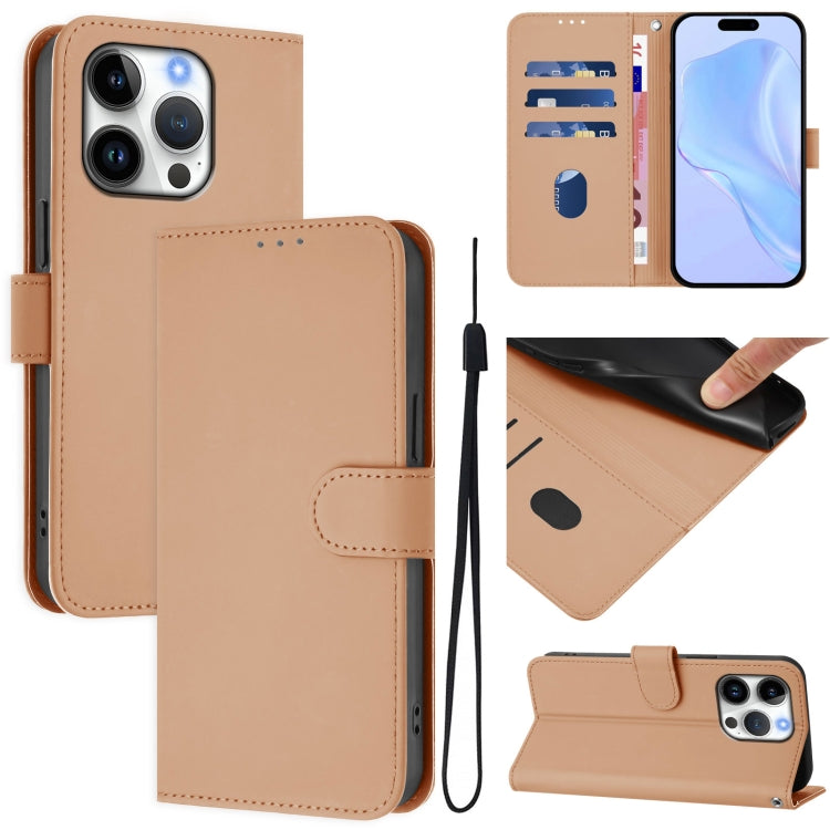 皮膚觸感純色皮革手機殼附掛繩，適用於iPhone 16 Pro、iPhone 16 Plus