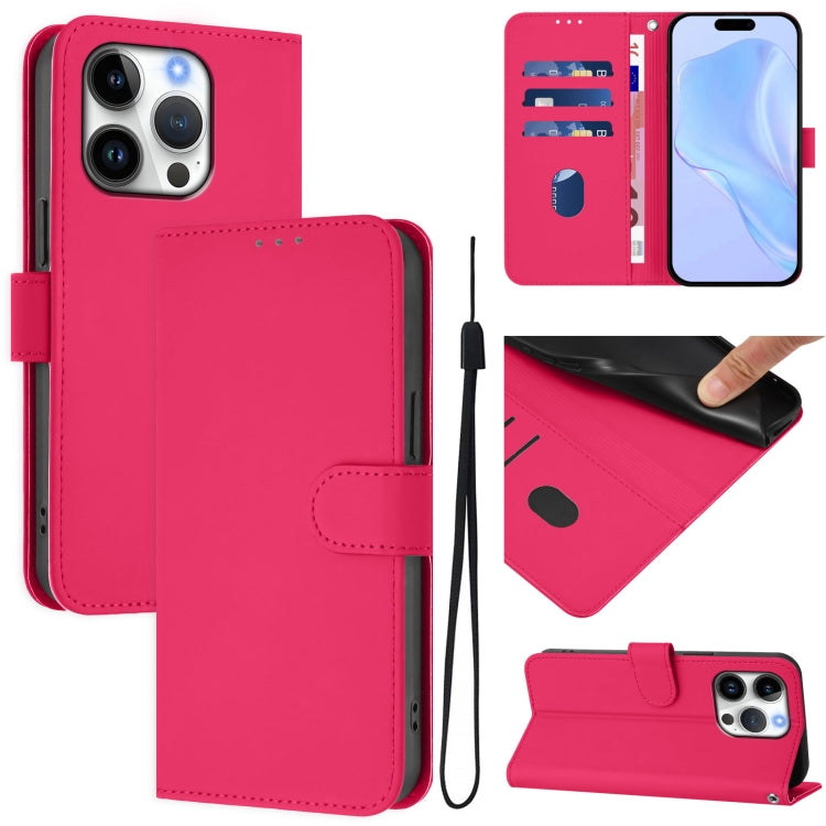 皮膚觸感純色皮革手機殼附掛繩，適用於iPhone 16 Pro、iPhone 16 Plus
