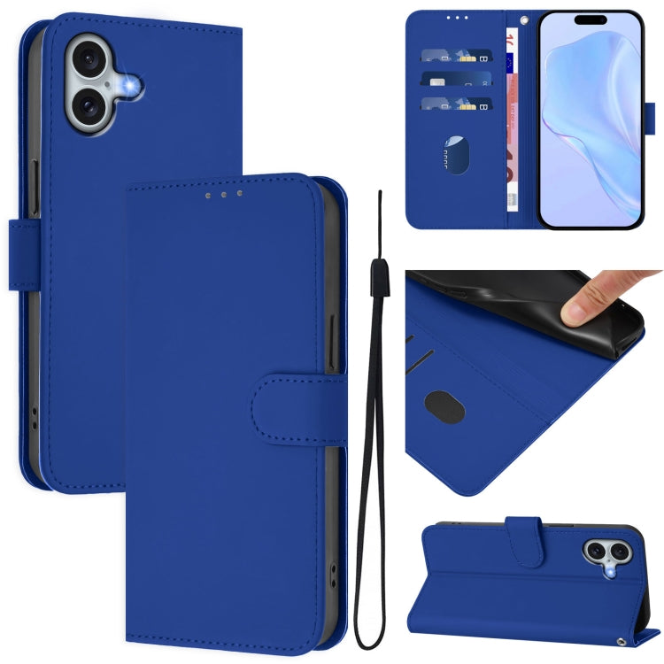 皮膚觸感純色皮革手機殼附掛繩，適用於iPhone 16 Pro、iPhone 16 Plus