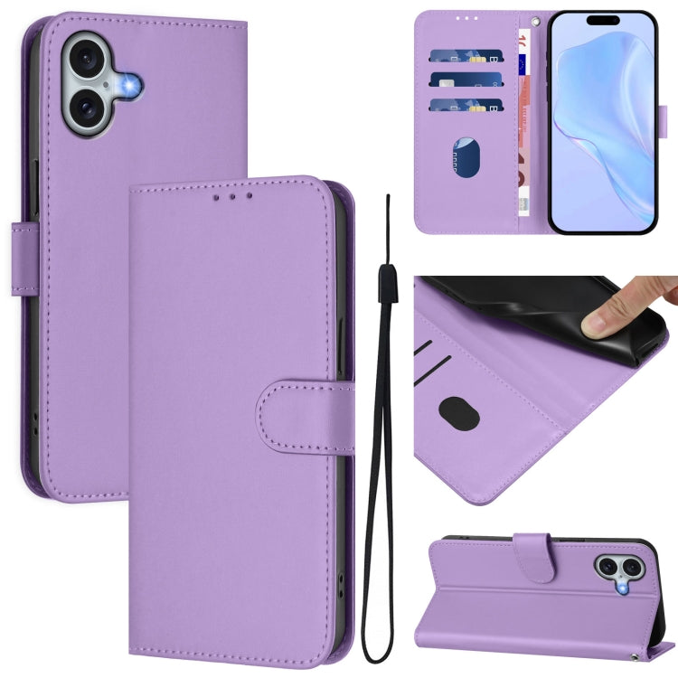 皮膚觸感純色皮革手機殼附掛繩，適用於iPhone 16 Pro、iPhone 16 Plus