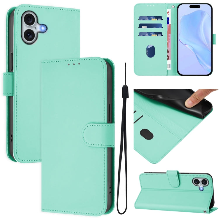 皮膚觸感純色皮革手機殼附掛繩，適用於iPhone 16 Pro、iPhone 16 Plus
