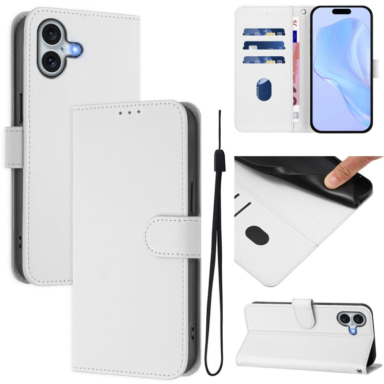 皮膚觸感純色皮革手機殼附掛繩，適用於iPhone 16 Pro、iPhone 16 Plus