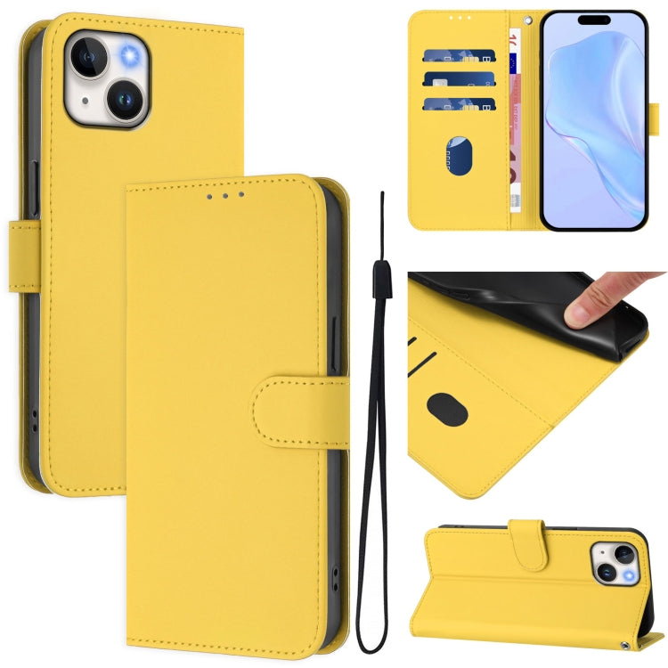 皮膚觸感純色皮革手機殼附掛繩，適用於 iPhone 14 / 13，適用於 iPhone 14 Pro