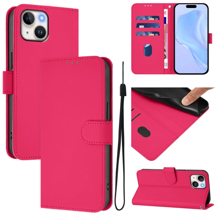 皮膚觸感純色皮革手機殼附掛繩，適用於 iPhone 14 / 13，適用於 iPhone 14 Pro