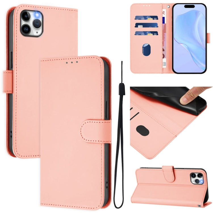 Skin Feel Solid Color Leather Phone Case with Lanyard, For iPhone 11 Pro Max, For iPhone 11