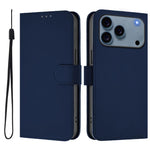 皮膚觸感純色皮革手機殼附掛繩，適用於iPhone 17e / 16e、iPhone 17 Pro Max