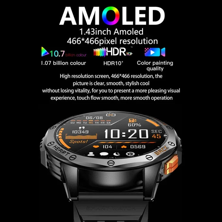 LEMFO K67 1.43 吋 AMOLED 螢幕 GPS 運動智慧手錶，支援藍牙通話 / 健康監測