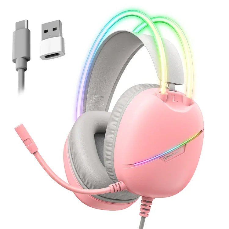 ONIKUMA X33 頭戴式 RGB 燈電競遊戲耳機，線長：2m，X33