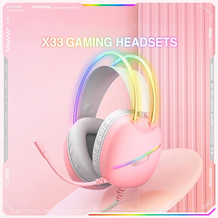 ONIKUMA X33 頭戴式 RGB 燈電競遊戲耳機，線長：2m，X33