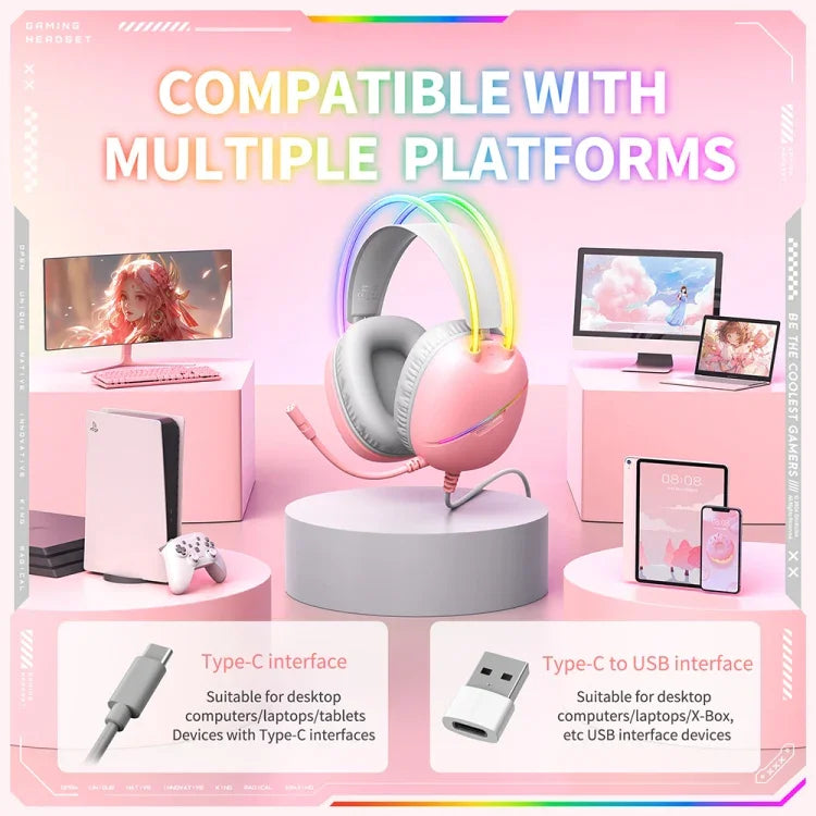 ONIKUMA X33 頭戴式 RGB 燈電競遊戲耳機，線長：2m，X33