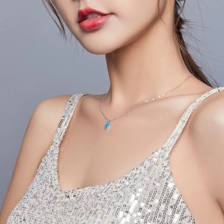 S925純銀深藍心形女項鍊飾品