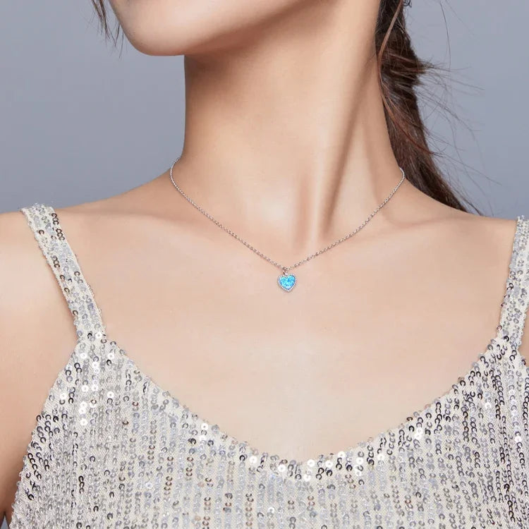 S925純銀深藍心形女項鍊飾品