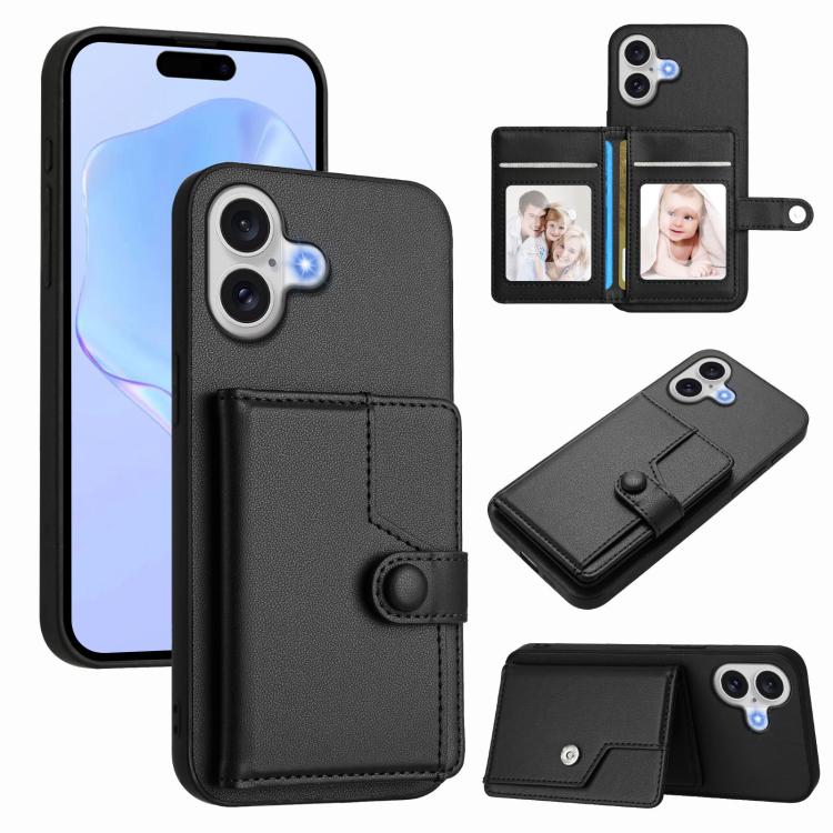 按鈕卡包RFID防盜手機殼，適用於iPhone 17 Pro Max、iPhone 17 Pro、iPhone 17、iPhone Air、iPhone 16 Pro Max、iPhone 16 Pro、iPhone 16 Plus、iPhone 16