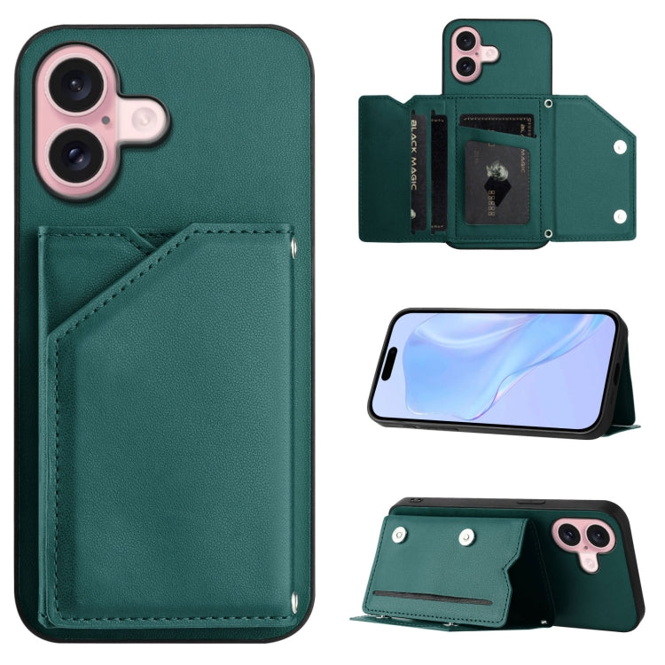 皮膚觸感四卡槽手機殼附手腕帶，適用於 iPhone 17 Pro Max、iPhone 17 Pro、iPhone 17、iPhone Air、iPhone 16 Pro Max、iPhone 16 Pro、iPhone 16 Plus、iPhone 16