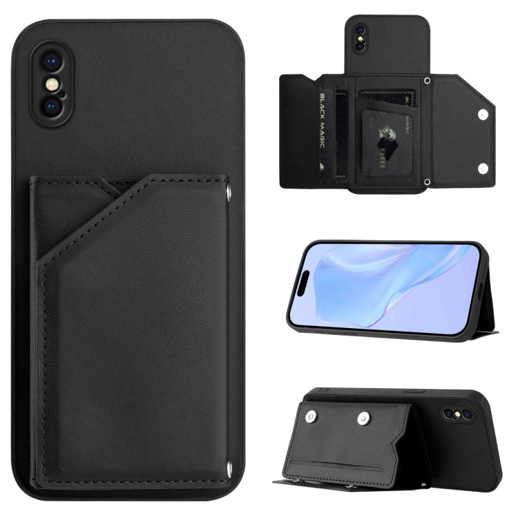 皮膚觸感四卡槽手機殼附手腕帶，適用於 iPhone 12 mini、iPhone 11 Pro Max、iPhone 11、iPhone 11 Pro、iPhone X / XS、iPhone XR、iPhone XS Max、iPhone 7 Plus / 8 Plus