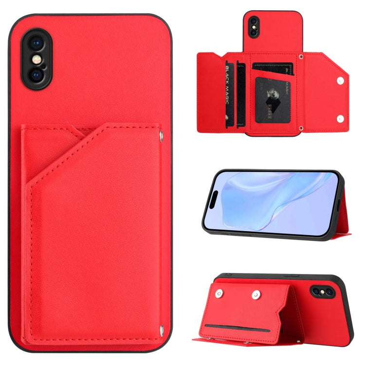 皮膚觸感四卡槽手機殼附手腕帶，適用於 iPhone 12 mini、iPhone 11 Pro Max、iPhone 11、iPhone 11 Pro、iPhone X / XS、iPhone XR、iPhone XS Max、iPhone 7 Plus / 8 Plus