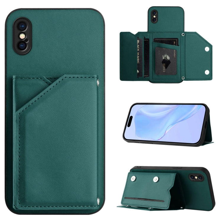 皮膚觸感四卡槽手機殼附手腕帶，適用於 iPhone 12 mini、iPhone 11 Pro Max、iPhone 11、iPhone 11 Pro、iPhone X / XS、iPhone XR、iPhone XS Max、iPhone 7 Plus / 8 Plus
