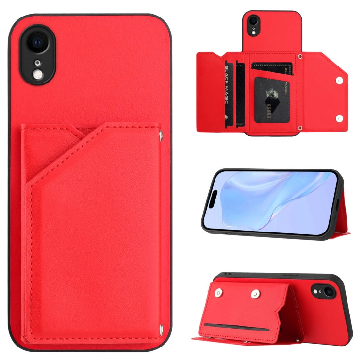 皮膚觸感四卡槽手機殼附手腕帶，適用於 iPhone 12 mini、iPhone 11 Pro Max、iPhone 11、iPhone 11 Pro、iPhone X / XS、iPhone XR、iPhone XS Max、iPhone 7 Plus / 8 Plus