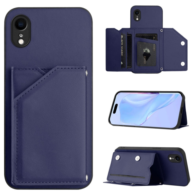 皮膚觸感四卡槽手機殼附手腕帶，適用於 iPhone 12 mini、iPhone 11 Pro Max、iPhone 11、iPhone 11 Pro、iPhone X / XS、iPhone XR、iPhone XS Max、iPhone 7 Plus / 8 Plus