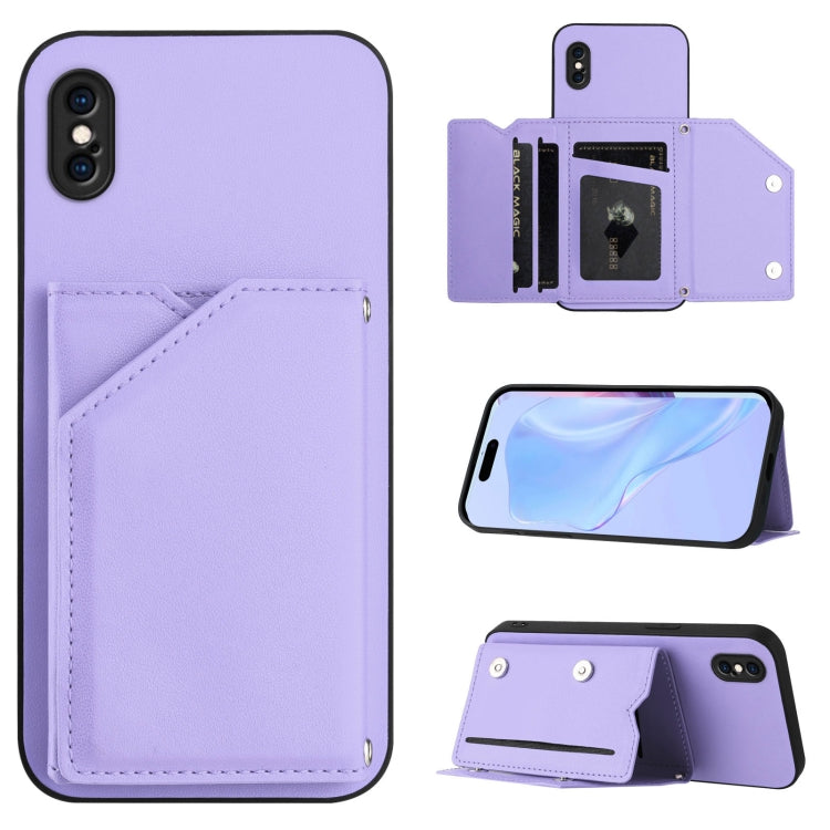皮膚觸感四卡槽手機殼附手腕帶，適用於 iPhone 12 mini、iPhone 11 Pro Max、iPhone 11、iPhone 11 Pro、iPhone X / XS、iPhone XR、iPhone XS Max、iPhone 7 Plus / 8 Plus
