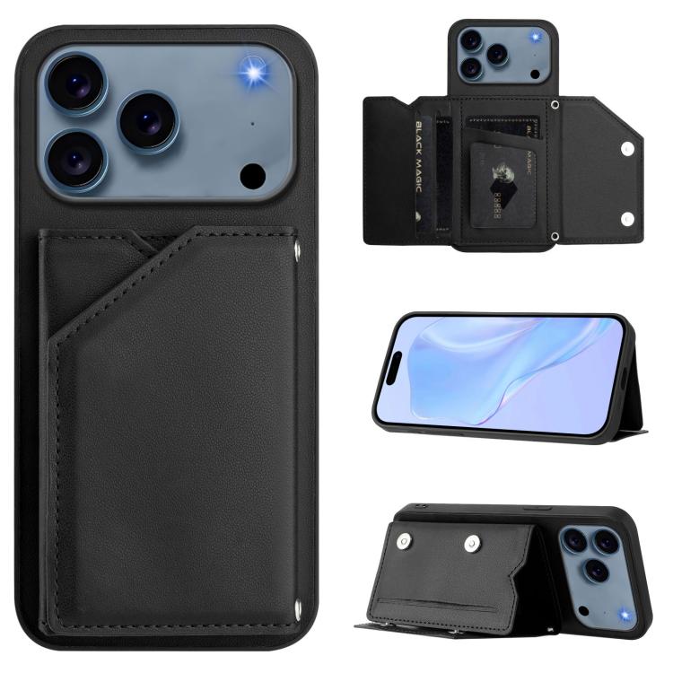 皮膚觸感四卡槽手機殼附手腕帶，適用於 iPhone 17 Pro Max、iPhone 17 Pro、iPhone 17、iPhone Air、iPhone 16 Pro Max、iPhone 16 Pro、iPhone 16 Plus、iPhone 16
