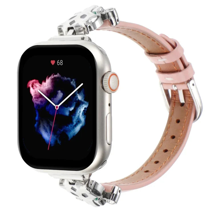 豹頭真皮錶帶，適用於 Apple Watch 46mm / 49mm / 45mm / 44mm，適用於 Apple Watch 42mm / 41mm / 40mm / 38mm