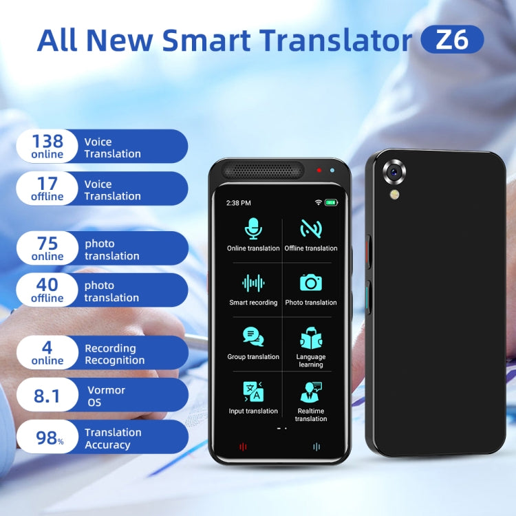 VORMOR Z6 5.0 吋高清觸控螢幕智能 AI 翻譯器 139 種語言支援離線翻譯／拍照翻譯
