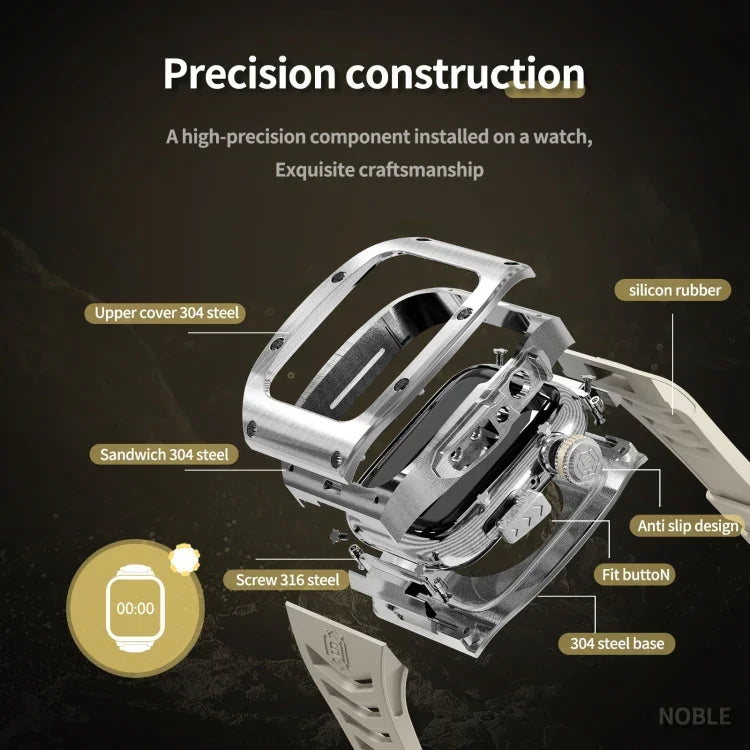 RedPepper 裝甲金屬殼一體式矽膠錶帶，適用於 Apple Watch 44mm / 45mm