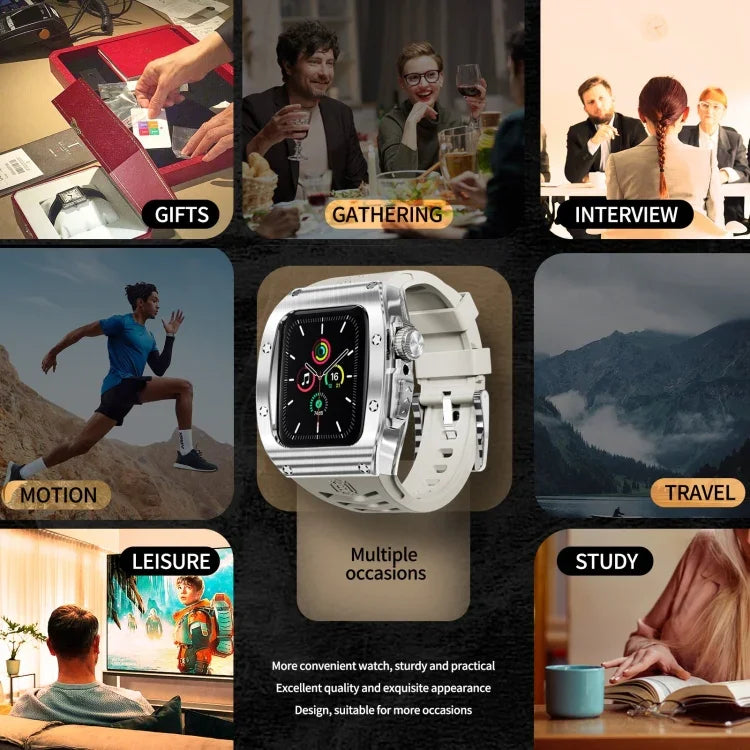 RedPepper 裝甲金屬殼一體式矽膠錶帶，適用於 Apple Watch 44mm / 45mm