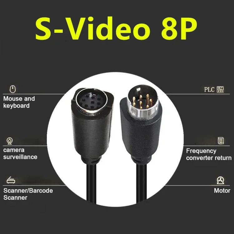 90度 mini DIN 8針電視音訊轉接線 S-Video 電視盒線，0.5m、1.8m、3m