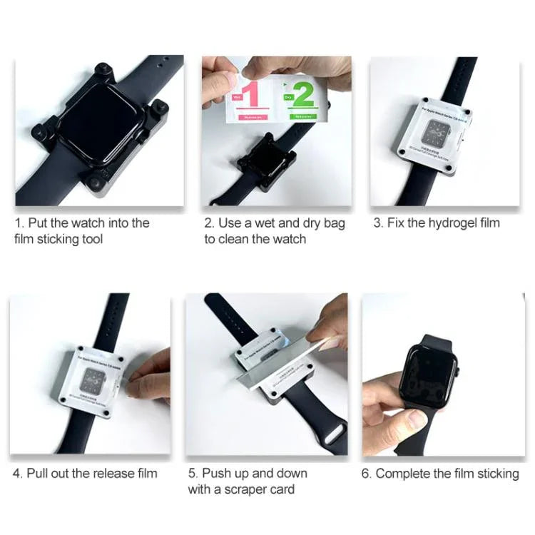 軟性水凝膜錶面保護貼附定位器，適用於 Apple Watch 系列 6 / 5 / 4 / SE 44mm，適用於 Apple Watch 系列 6 / 5 / 4 / SE 40mm，適用於 Apple Watch 系列 11 / 10 46mm，適用於 Apple Watch 系列 11 / 10 42mm，適用於 Apple Watch Ultra 3 / 2 / 1 49...