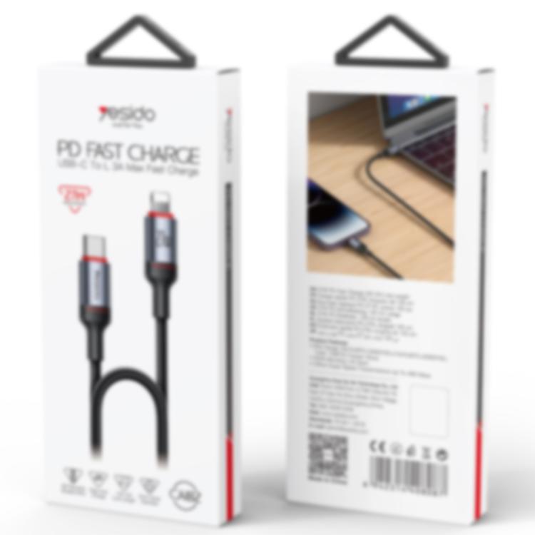 Yesido CA182 PD27W 3A USB-C / Type-C 轉 8 Pin 充電數據線，長度：1.2米，CA182