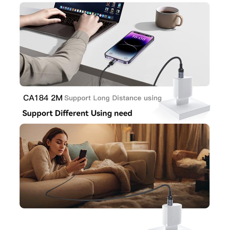 Yesido CA184 PD27W 3A USB-C / Type-C 轉 8 Pin 充電數據線，長度：2米，CA184