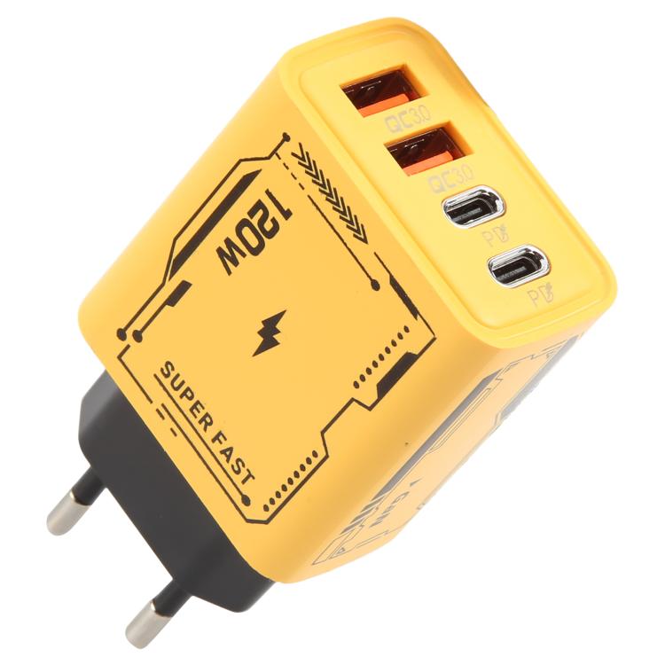 AR-PD14 GaN 120W 充電適配器，4 埠 2 PD 2 QC 3.0 USB 與 USB-C / Type-C 快速充電器，歐規插頭，美規插頭