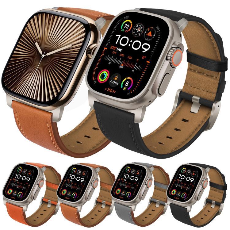 鈦扣納帕真皮錶帶，適用於 Apple Watch 46mm / 49mm / 45mm / 44mm