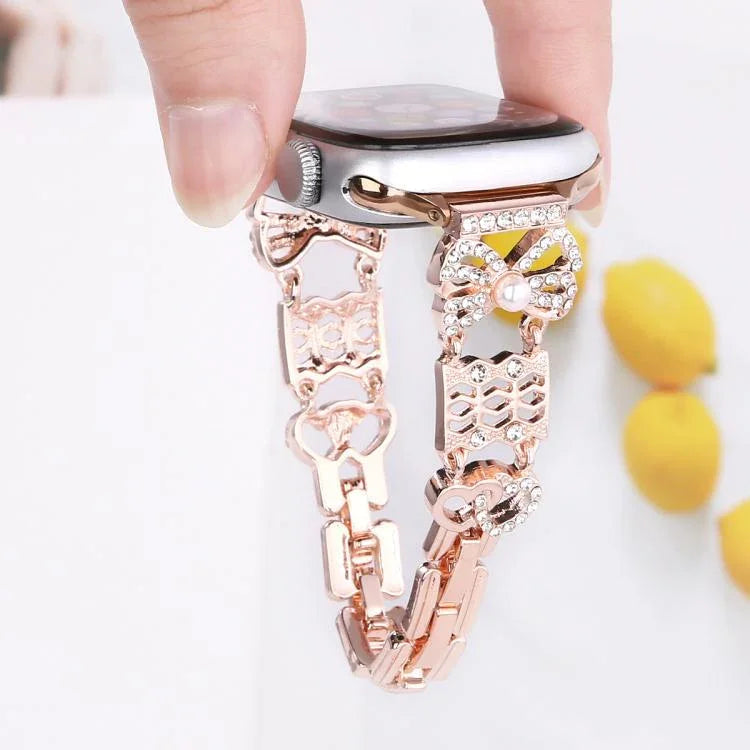 蝴蝶結飾品扣不鏽鋼錶帶，適用於 Apple Watch 46mm / 49mm / 45mm / 44mm，適用於 Apple Watch 42mm / 41mm / 40mm / 38mm