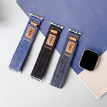 丹寧尼龍魔鬼氈帆布錶帶，適用於 Apple Watch 46mm / 49mm / 45mm / 44mm，適用於 Apple Watch 42mm / 41mm / 40mm / 38mm