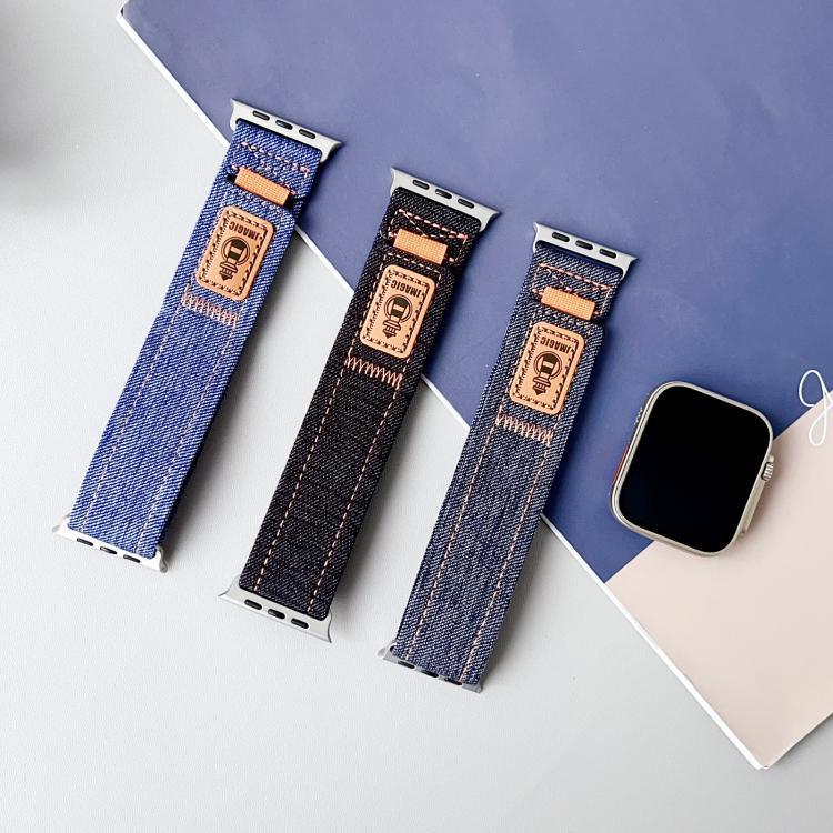 丹寧尼龍魔鬼氈帆布錶帶，適用於 Apple Watch 46mm / 49mm / 45mm / 44mm，適用於 Apple Watch 42mm / 41mm / 40mm / 38mm