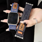 丹寧尼龍魔鬼氈帆布錶帶，適用於 Apple Watch 46mm / 49mm / 45mm / 44mm，適用於 Apple Watch 42mm / 41mm / 40mm / 38mm