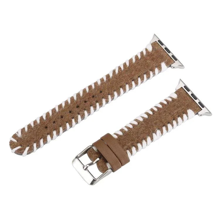 復古縫線羊毛真皮錶帶，適用於 Apple Watch 46mm / 49mm / 45mm / 44mm，適用於 Apple Watch 42mm / 41mm / 40mm / 38mm