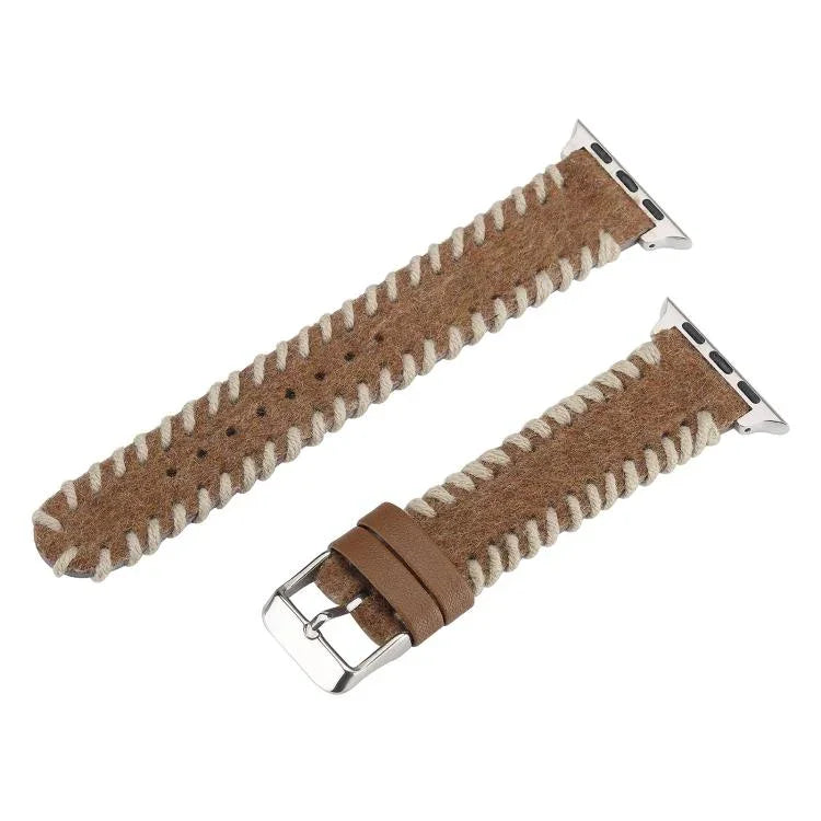 復古縫線羊毛真皮錶帶，適用於 Apple Watch 46mm / 49mm / 45mm / 44mm，適用於 Apple Watch 42mm / 41mm / 40mm / 38mm