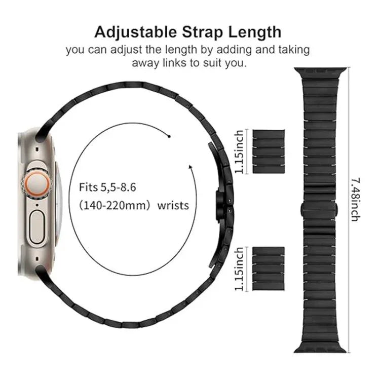 蝴蝶扣單珠鈦合金錶帶，適用於 Apple Watch 46mm / 49mm / 45mm / 44mm