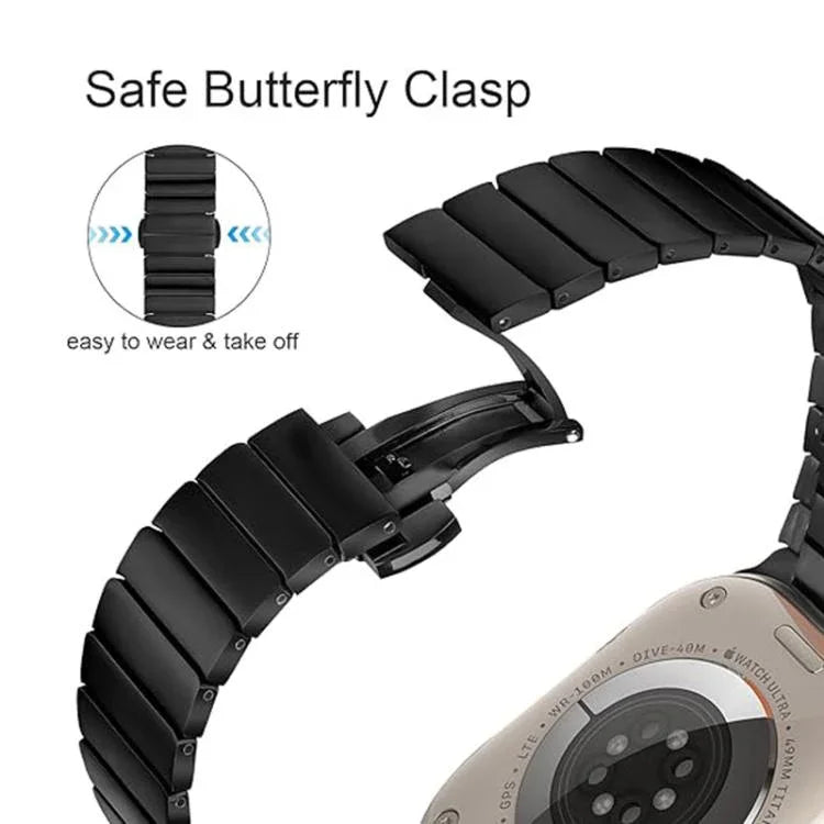 蝴蝶扣單珠鈦合金錶帶，適用於 Apple Watch 46mm / 49mm / 45mm / 44mm