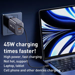 REMAX U2-AC 45W USB 與 Type-C GaN 數字顯示快速充電器，歐規插頭，英規插頭