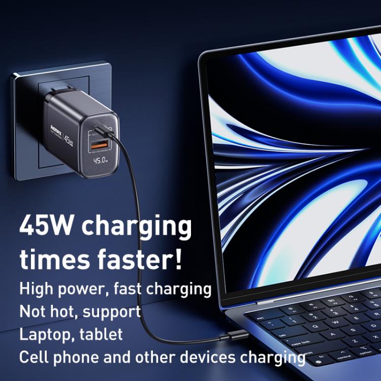 REMAX U2-AC 45W USB 與 Type-C GaN 數字顯示快速充電器，歐規插頭，英規插頭