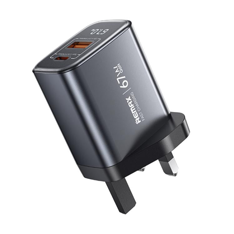 REMAX U2-AC 67W USB 與 Type-C GaN 數字顯示快速充電器，歐規插頭，英規插頭
